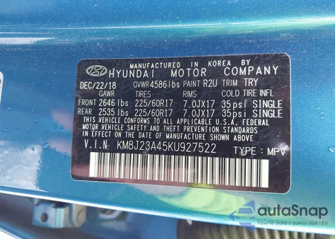 2019 Hyundai Tucson Se from USA, damaged, VIN KM8J23A45KU927522